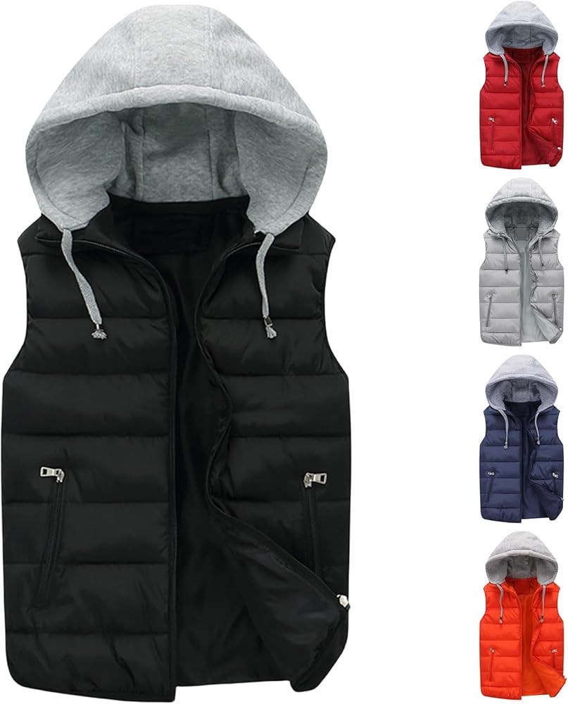 RSZGSWS Mens Quilted Puffer Vest With Hood Winter Thicken